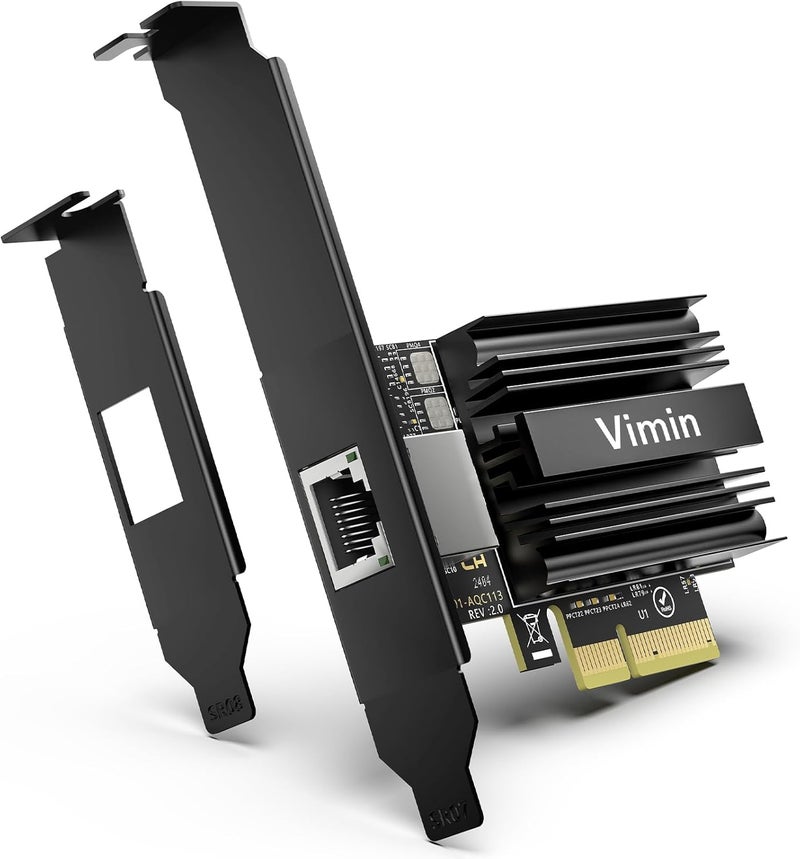 Vmin 10G PCI-E Network Card with 10Gbps RJ45 Ports, Marvel AQC113 Controller, 10Gb Ethernet Adapter Card Compatible with PCI Express X8, X16, Support Windows/Windows Server/Linux/VMware - Image 1